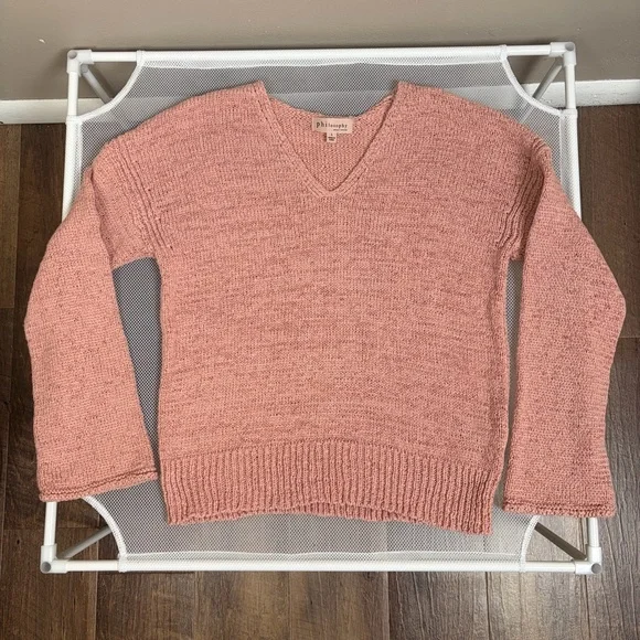 Philosophy Pink Cotton Knit V-Neck Sweater Size Large EUC Soft Oversized Boho - Picture 5 of 12